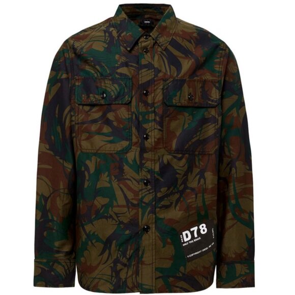 Diesel Jessy Des Long Sleeve Shirt Camo Print Twisted Cotton Twill Sz M